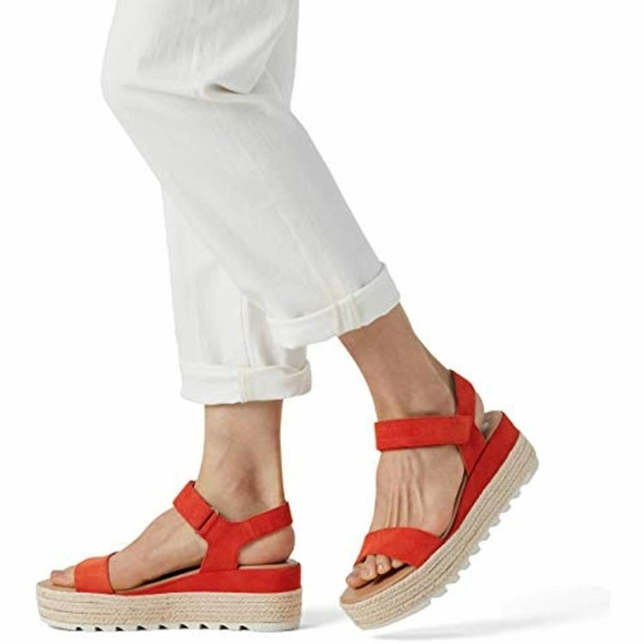 NEW SOREL CAMERON FLATFORM WEDGE SANDAL SIGNAL RED LEATHER NIB ESPADRILLE - Picture 5 of 6